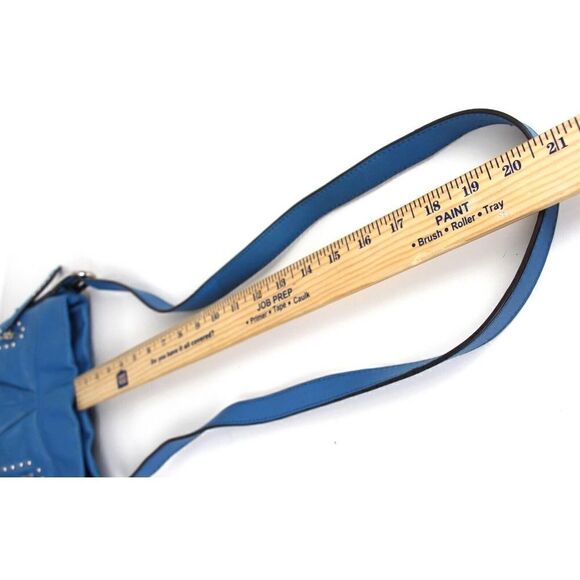 B.Makowsky BLUE GENUINE LEATHER STUDDED ZIP POCKET CROSSBODY SHOULDER BAG PURSE - Picture 16 of 16